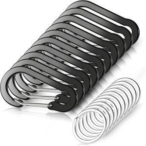 10 PCS Mini Carabiner Clips with Key Rings Aluminum D Shape Locking Carabine Keychain for Camping Traveling Hiking Keychains Keyring Outdoor