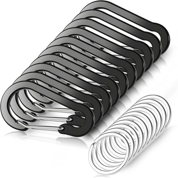 10 PCS Mini Carabiner Clips with Key Rings Aluminum D Shape Locking Carabine Keychain for Camping Traveling Hiking Keychains Keyring Outdoor