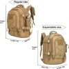 Expandable 40-64L Military Tactical Backpack 3 Day Bag Hiking Gym Sport Camping(Brown)