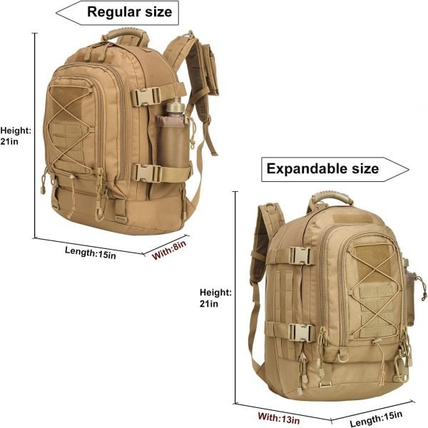 Expandable 40-64L Military Tactical Backpack 3 Day Bag Hiking Gym Sport Camping(Brown)