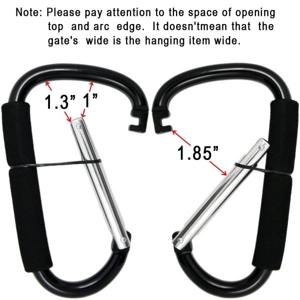 Large Stroller Hooks for Mommy, 2 pcs Carabiner Stroller Hook Organizer for Hanging Purses, Diaper Bag, Shopping Bags. Clip Fits Single/Twin Travel Systems, Car Seats and Joggers (Black+Rose)