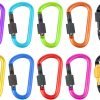 10 Pack Aluminum D Ring Key Rings Hiking Clips Locking Carabiner for Hiking Camping Fishing and Outdoor Use，Clips with Screw Gate Multicolored