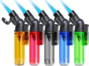 5 Pack Torch Lighter Mini Refillable Butane Lighters Single Jet Flame 45° Rotatable Torch Lighters Windproof Adjustable Butane Gas Lighter for Candle Camping Fireplace Party BBQ Grill(Without Fuel)