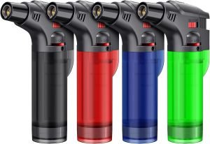 Torch Lighter, Butane Lighter, Windproof Butane Refillable Torch Flame Lighter, Multi Utility Lighter for Candles Fireplaces Campfires BBQ Grill Pilot Lights, 4 Pack (Butane Not Included)