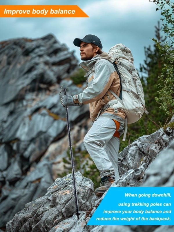 Trekking Pole Kit for Hiking, Mountaineering, 13.84 oz, Fully Adjustable, Compact Storage, Business Grey