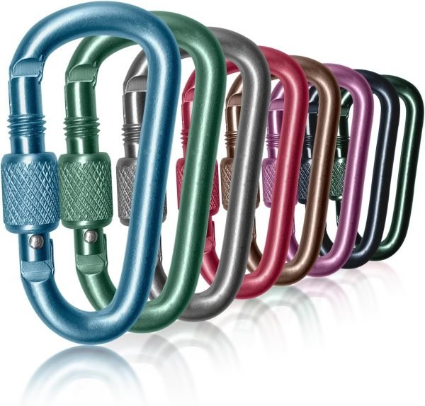 8 Pack Carabiner, 2 inch D-Ring Locking Carabiner Clip, Snap Hook Sport Accessories for Outdoor Camping Hiking