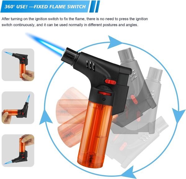 4 Pack of Torch Lighter, Jet Flame, Butane gas, Mini Refillable Windproof Lighters, for candle, fireplace, grill (Gas not Included)