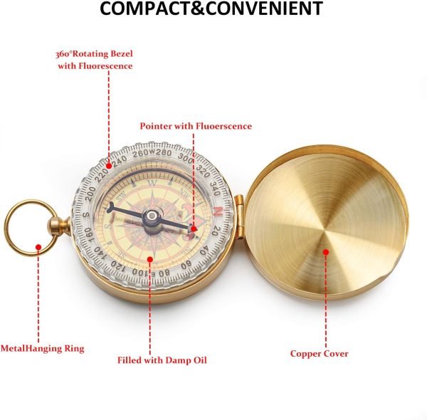 Camping Survival Compass Metal Pocket Compass Kids Compass for Hiking Camping Hunting Outdoor Military Navigation Tool（2pcs）