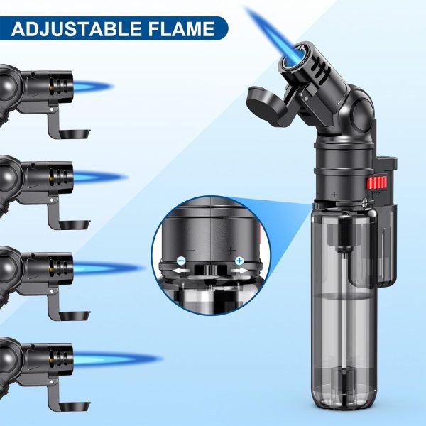Torch Lighters, 4 Pack, Butane Refillable Torch Lighter, Rotatable Head, Windproof, Multi Utility Mini Lighter for Candles Fireplaces Campfires Grill BBQ (Without Butane)