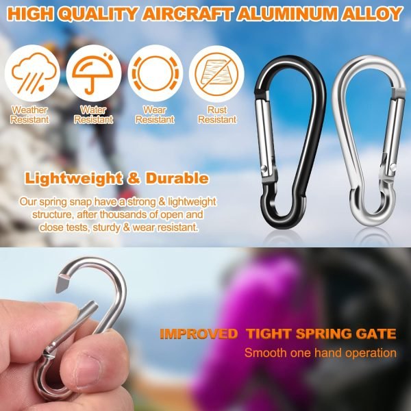 Flag Pole Ring Replacement Carabiner Clips | 4 Pcs Aluminum Alloy Flag Pole Clip Spring Snap Hooks for Grommeted Flag | Replaceable Flagpole Hardware Accessories for Any Flagpole Rings (Silver)