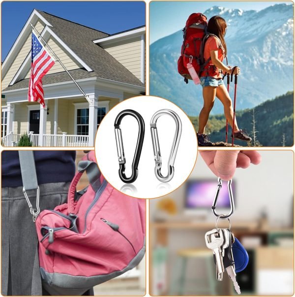 Flag Pole Ring Replacement Carabiner Clips | 4 Pcs Aluminum Alloy Flag Pole Clip Spring Snap Hooks for Grommeted Flag | Replaceable Flagpole Hardware Accessories for Any Flagpole Rings (Silver)