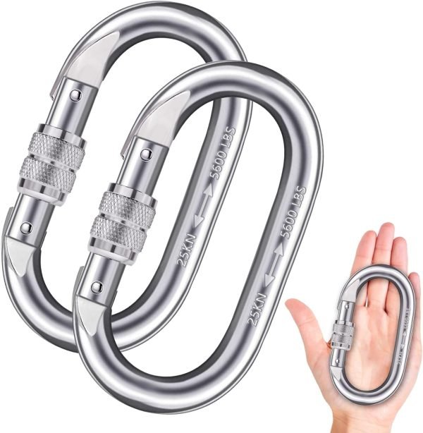 Heavy Duty Carabiner Clip Climbing Carabiner(25kn=5600lbs),Hook with Screwgate Multipurpose for Climbing, Rigging, Ropes, Hammocks (O Shape, 2pack)