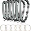 6PCS Black Carabiner Caribeaner Clip,3" Large Aluminum D Ring Shape Carabeaner with 6PCS Keyring Keychain Hook…