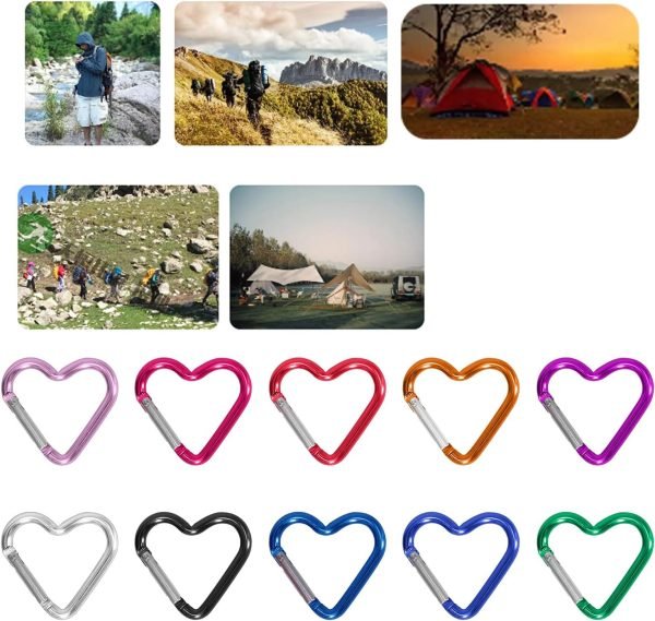Heart Shaped Carabiner Clip Aluminum Alloy Keychain Clip Spring Snap Hook Camping Backpack Clips Heavy Duty Carabiner Lightweight Aluminum Alloy Keychain Clip Backpack Carabiner Rustproof