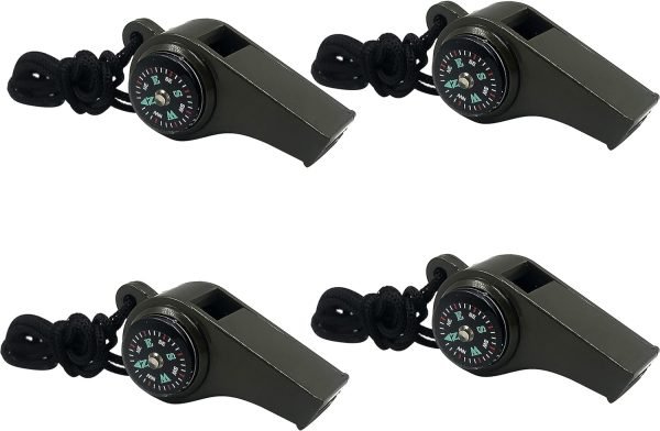 2 Pack Emergency Survival Whistle, 3-in-1 Emergency Whistles with Compass and Thermometer, Loud Safety Whistle with Lanyard for Outdoor Hiking