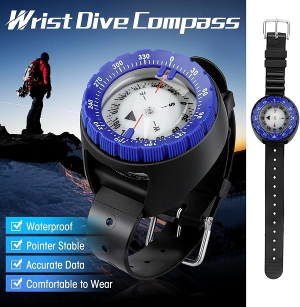 Scuba Compass, Professional Waterproof 5ATM Dive Wrist Compass with TPU Band for Outdoor Sports Diving, Sailing, Hiking, Survival Emergency