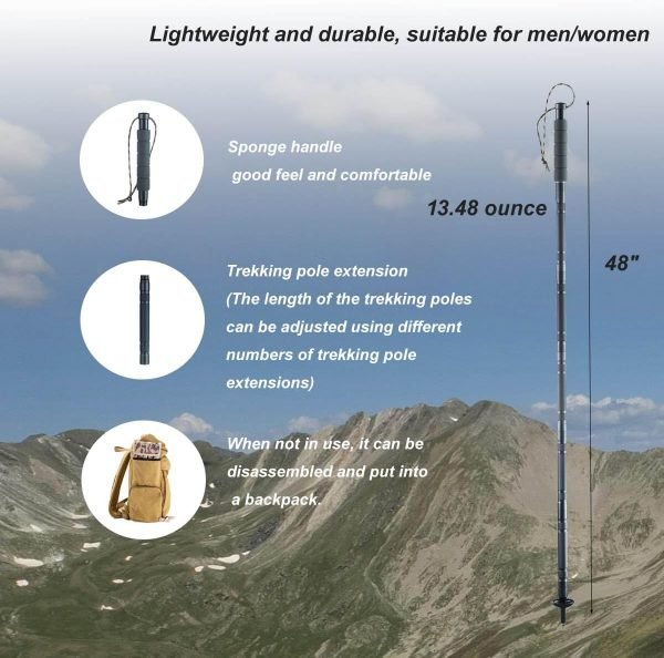 Trekking Pole Kit for Hiking, Mountaineering, 13.84 oz, Fully Adjustable, Compact Storage, Business Grey
