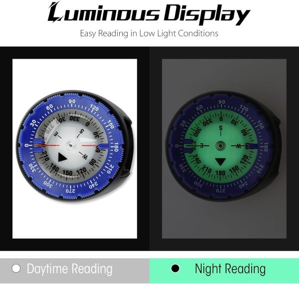 Scuba Compass, Professional Waterproof 5ATM Dive Wrist Compass with TPU Band for Outdoor Sports Diving, Sailing, Hiking, Survival Emergency