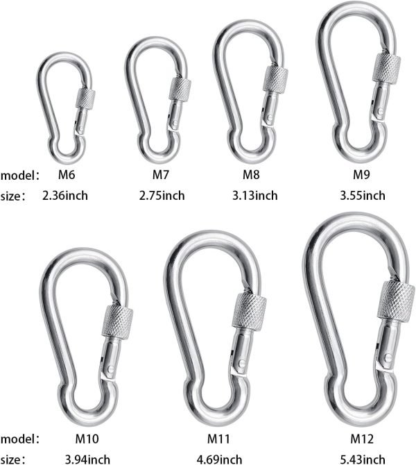 304 Stainless Steel Locking Carabiners with Screw.Heavy Duty Carabiner Clip for Camping ＆ Travelling.Spring Snap Hook for Outdoor Use.
