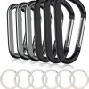 6PCS Black Carabiner Caribeaner Clip,3" Large Aluminum D Ring Shape Carabeaner with 6PCS Keyring Keychain Hook…