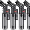 Torch Lighters, 4 Pack, Butane Refillable Torch Lighter, Rotatable Head, Windproof, Multi Utility Mini Lighter for Candles Fireplaces Campfires Grill BBQ (Without Butane)