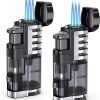 Torch Lighter Butane Refillable Triple Jet Flame Torch Lighters, Windproof Adjustable Flame Butane Torch Lighter with Punch 2 Pack (Without Fuel)