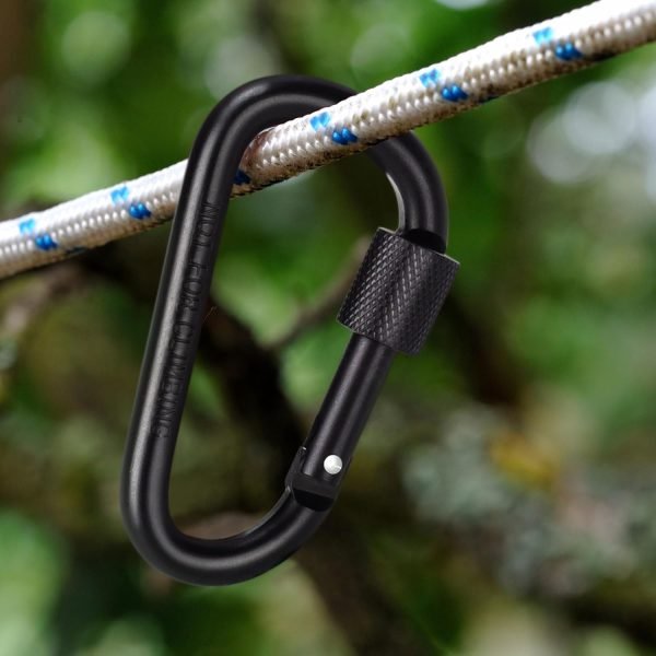 Carabiner Clip, 3" Locking Carabiners, D Ring Shape Caribeaner with Key Rings, Aluminum Carabiner for Keychain Clip, Black, 2 Pack