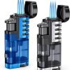 Torch Lighter Butane Refillable Triple Jet Flame Torch Lighters, Windproof Adjustable Flame Butane Torch Lighter with Punch 2 Pack (Without Fuel)