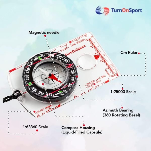 Orienteering Compass Hiking Backpacking Compass | Advanced Scout Compass Camping Navigation - Boy Scout Compass for Kids | Professional Field Compass for Map Reading - Best TurnOnSport Survival Gifts