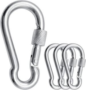 304 Stainless Steel Locking Carabiners with Screw.Heavy Duty Carabiner Clip for Camping ＆ Travelling.Spring Snap Hook for Outdoor Use.