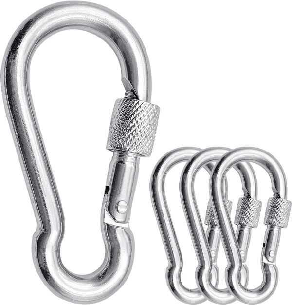 304 Stainless Steel Locking Carabiners with Screw.Heavy Duty Carabiner Clip for Camping ＆ Travelling.Spring Snap Hook for Outdoor Use.