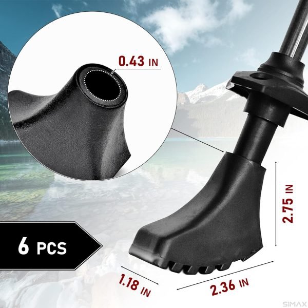 6Pcs Hiking Pole Tips Hiking Cane - Trekking Pole Tips for Walking Sticks Rubber Tips for Hiking Sticks - Collapsible Trekking Poles Hiking Canes - Hiking Pols Lost or Worn Standard Pole Tips