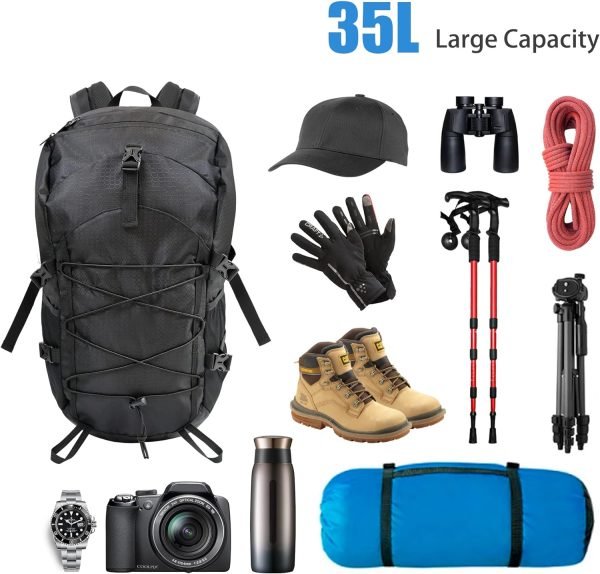 35L Hiking Backpack Men Small Camping Backpack for Women Waterproof Hiking Daypacks Lightweight Travel Backpack Carry On Black