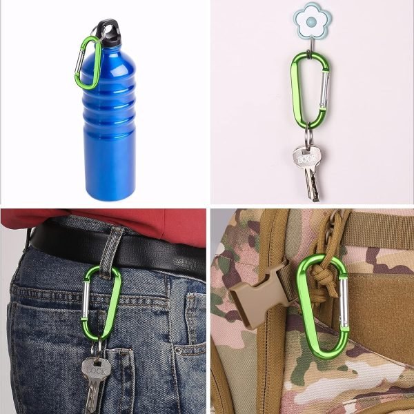 6PCS Black Carabiner Caribeaner Clip,3" Large Aluminum D Ring Shape Carabeaner with 6PCS Keyring Keychain Hook…