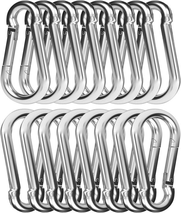 30PCS 3" Heavy Duty Spring Snap Hook, M8 5/16" Galvanized Steel Snap Hook Carabiner Quick Link Carabiner Clip, 500LBS Holding Capacity Quick Link Keychain for Swing Hammock Gym Outdoor