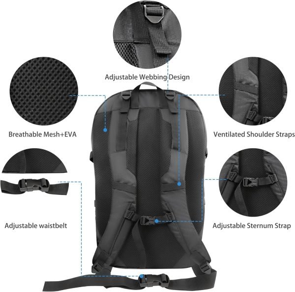 35L Hiking Backpack Men Small Camping Backpack for Women Waterproof Hiking Daypacks Lightweight Travel Backpack Carry On Black
