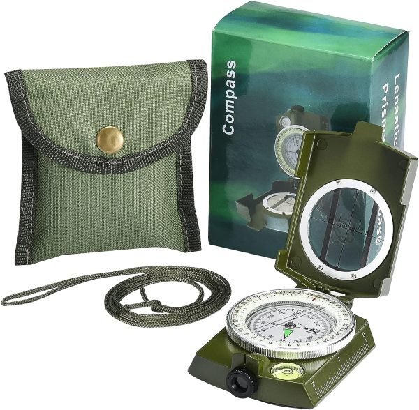 Military Lensatic Sighting Compass Survival with Carrying Bag, Compass for Hiking,Waterproof and Shakeproof, Army Green
