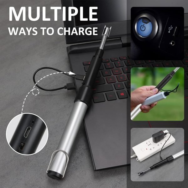 Long Lighter, Retractable Electric Lighters, Lgnition Port Can be Rotated 360°, Rechargeable via USB, lighters Suitable for Lighting Candles, barbecues, fireplaces, fire pits, etc.