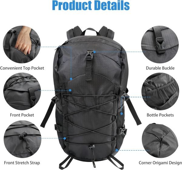 35L Hiking Backpack Men Small Camping Backpack for Women Waterproof Hiking Daypacks Lightweight Travel Backpack Carry On Black