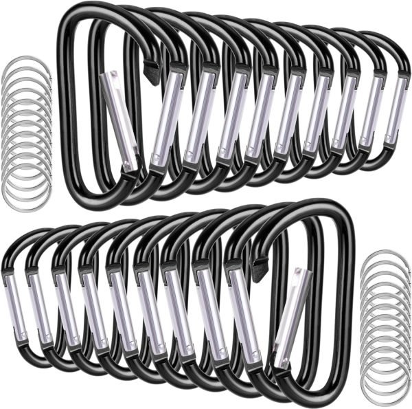 20 Pack 3" Aluminum Carabiner Clip, Large D Ring Carabiners Keychain Clip Spring Snap Hooks, Carabiner for Keys, Dog Leash, Outdoor Camping Hiking Accessories