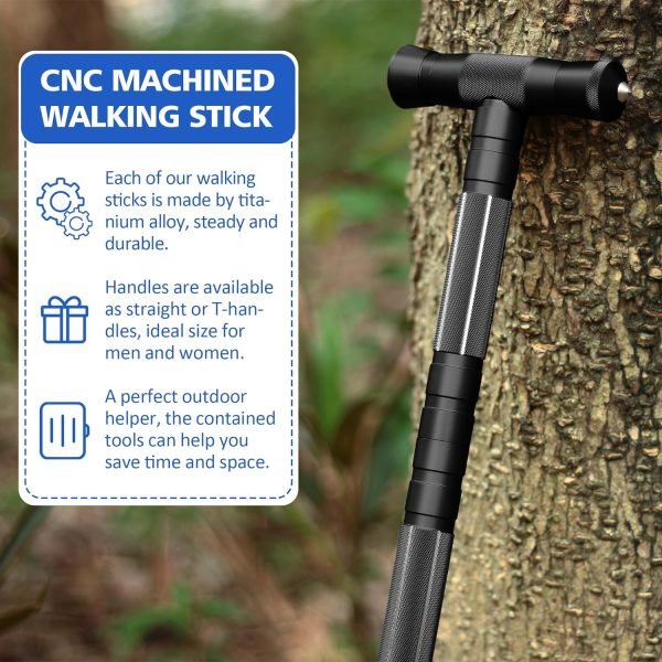 Premium Walking Hiking Stick CNC Machined Outdoor Trekking Poles Color Black