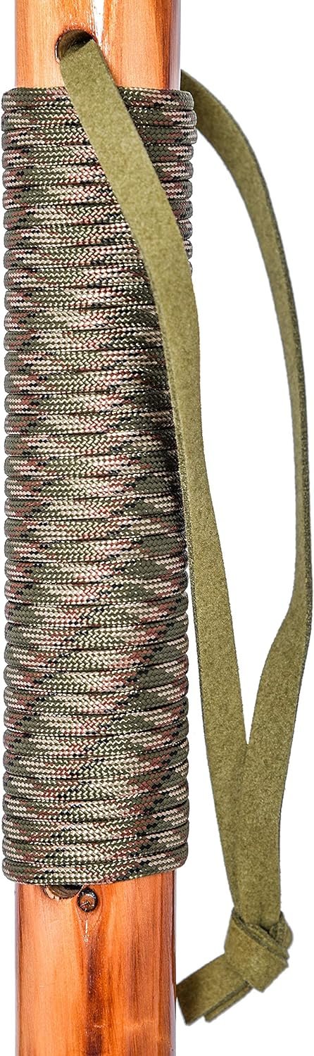 3pc Detachable Fir Wood Walking Stick for Hiking with Compass 55 Inches - with Animal Carving - Soft Hand Strap - Rubber Tip Cover