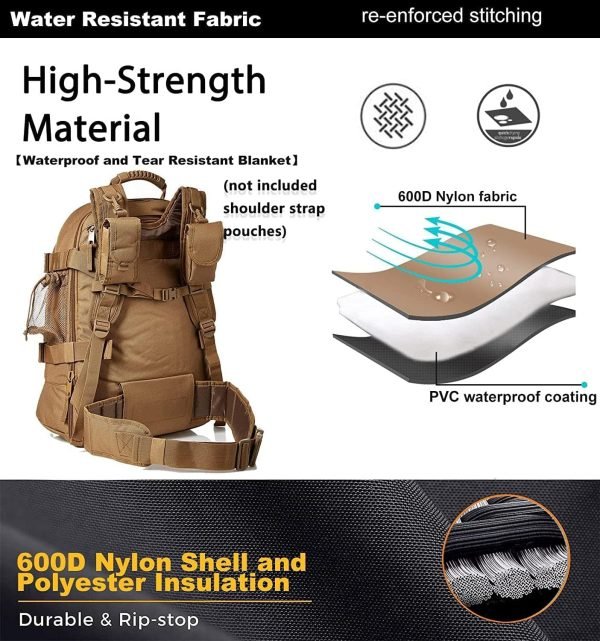 Expandable 40-64L Military Tactical Backpack 3 Day Bag Hiking Gym Sport Camping(Brown)