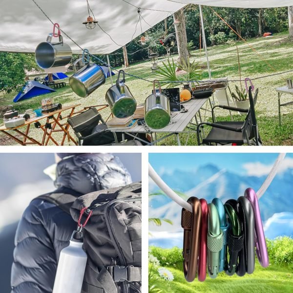 8 Pack Carabiner, 2 inch D-Ring Locking Carabiner Clip, Snap Hook Sport Accessories for Outdoor Camping Hiking