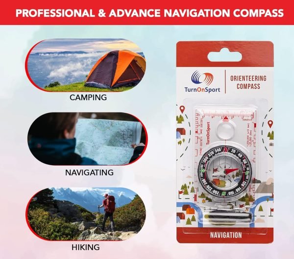 Orienteering Compass Hiking Backpacking Compass | Advanced Scout Compass Camping Navigation - Boy Scout Compass for Kids | Professional Field Compass for Map Reading - Best TurnOnSport Survival Gifts