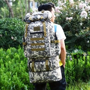 1pc 100L Nylon Outdoor Backpack, Hiking Sports Camping Backpack