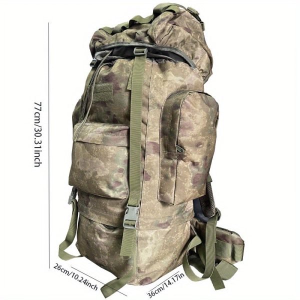 70L Large Capacity Backpack With Built-in Aluminum Tube Frame - Suitable For Outdoor Hiking, Camping Adventure, Waterproof Camouflage Luggage Bag For Travel Sports