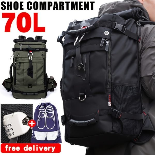 1pc Mountaineering Backpack, Large Capacity 70L Travel Camping Backpack, Outdoor Sports Waterproof Travel Backpack With Rain Cover