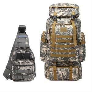 2 Large-Capacity Camouflage Soft Shell Backpack with Drawstring Closure, Cord Embellishment, and Geometric Pattern - Machine Washable, Normal Waterproof, Ideal for Climbing and Outdoor Adventures