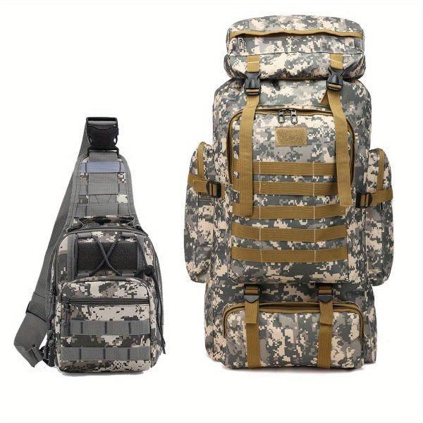 2 Large-Capacity Camouflage Soft Shell Backpack with Drawstring Closure, Cord Embellishment, and Geometric Pattern - Machine Washable, Normal Waterproof, Ideal for Climbing and Outdoor Adventures